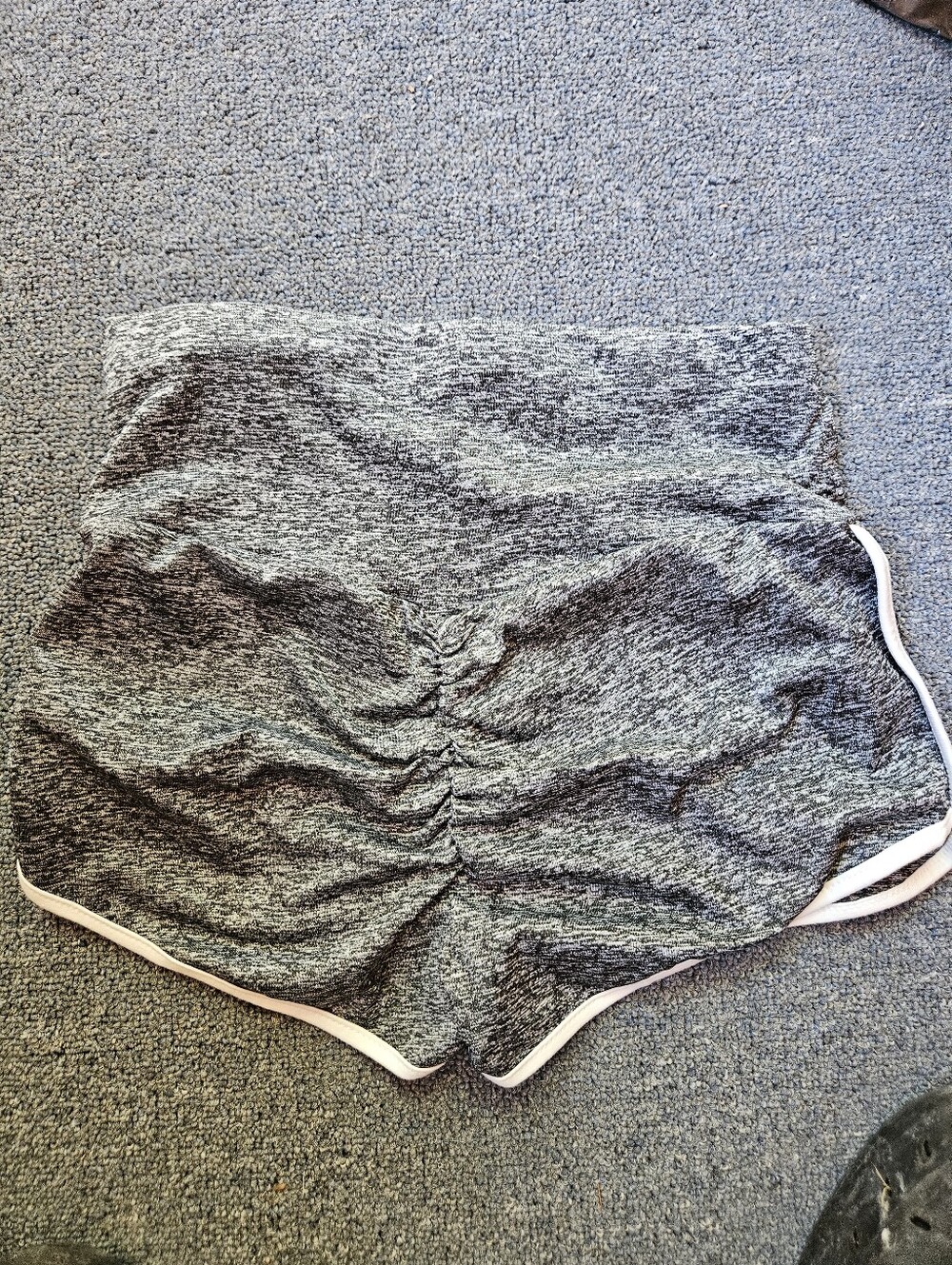 Gray Ruched Athletic Shorts with White Trim Size Small NWOT
